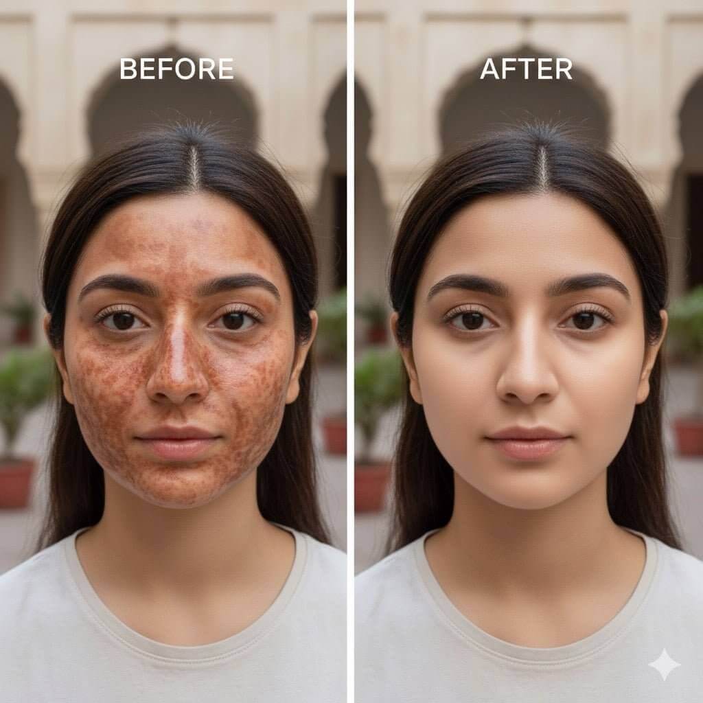Before and after comparison showcasing the effects of VitalGluta pigment reducer cream on facial pigmentation.