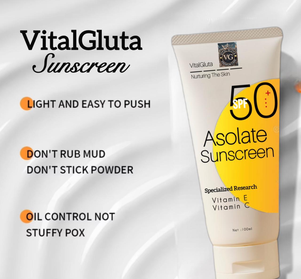 vitalgluta sunscreen easy to push,dont stick powder,oil control,