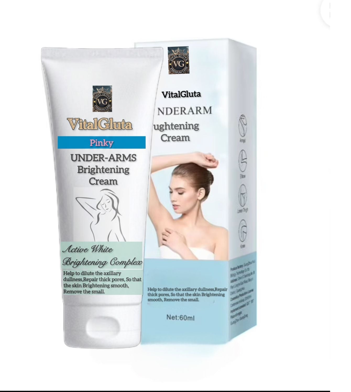 VitalGluta Underarms Brightening Cream packaging on a white background