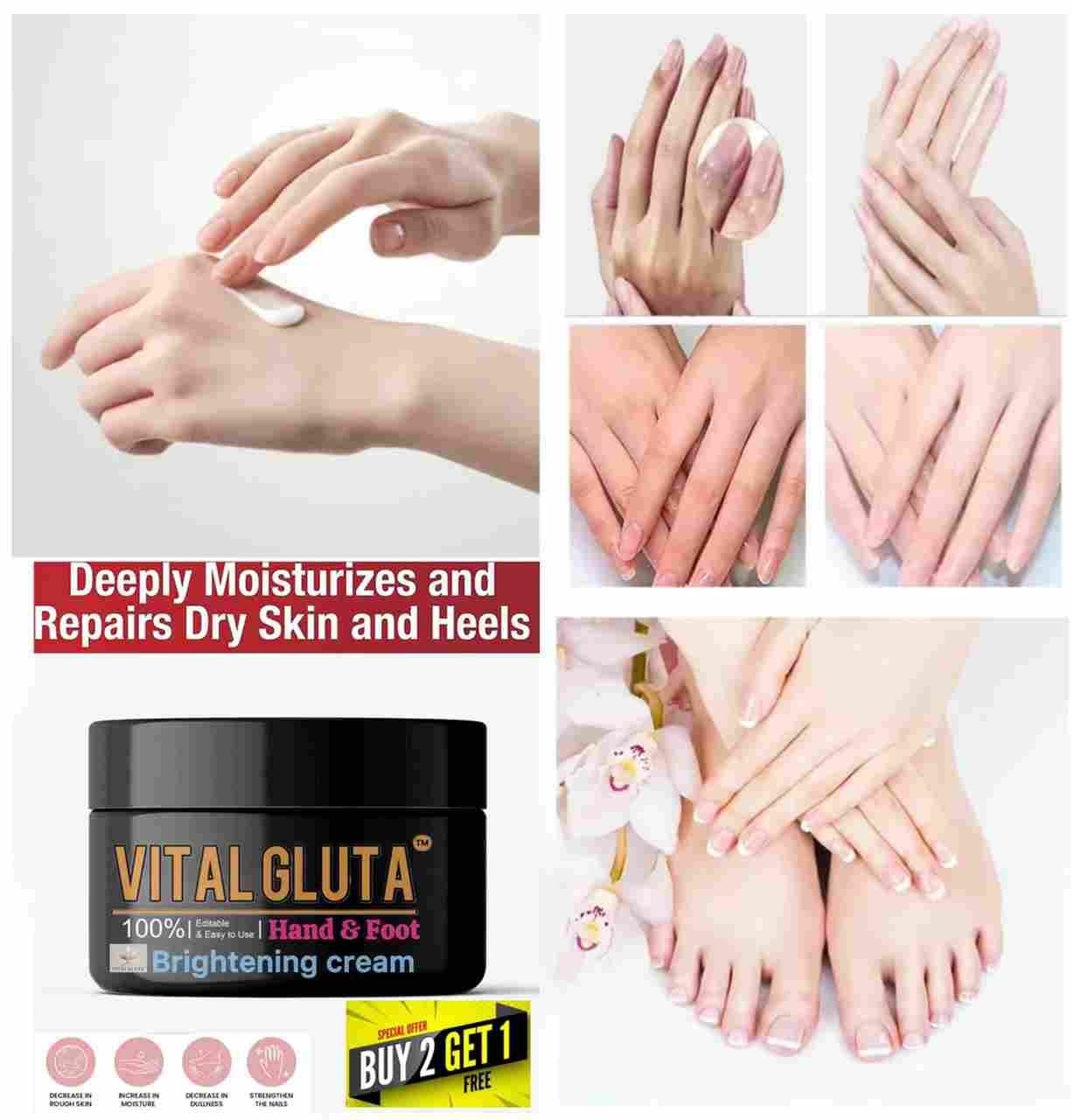 6 Vital Gluta Hand And Foot Brightening Cream 100ml/4.3oZ - Vital Gluta