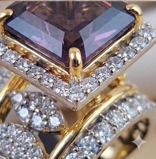 Luxury 1 Carat Gold Plated Smoky Topaz Ring with Sparkling Zircon Accents for Women