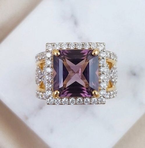 Luxury 1 Carat Gold Plated Smoky Topaz Ring with Sparkling Zircon Accents for Women