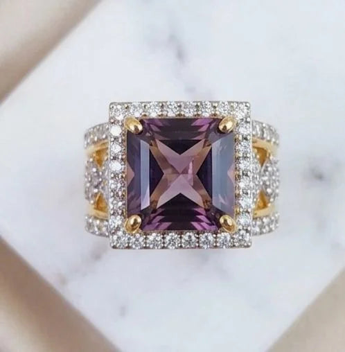 emerald cut smoky topaz with demands  ring